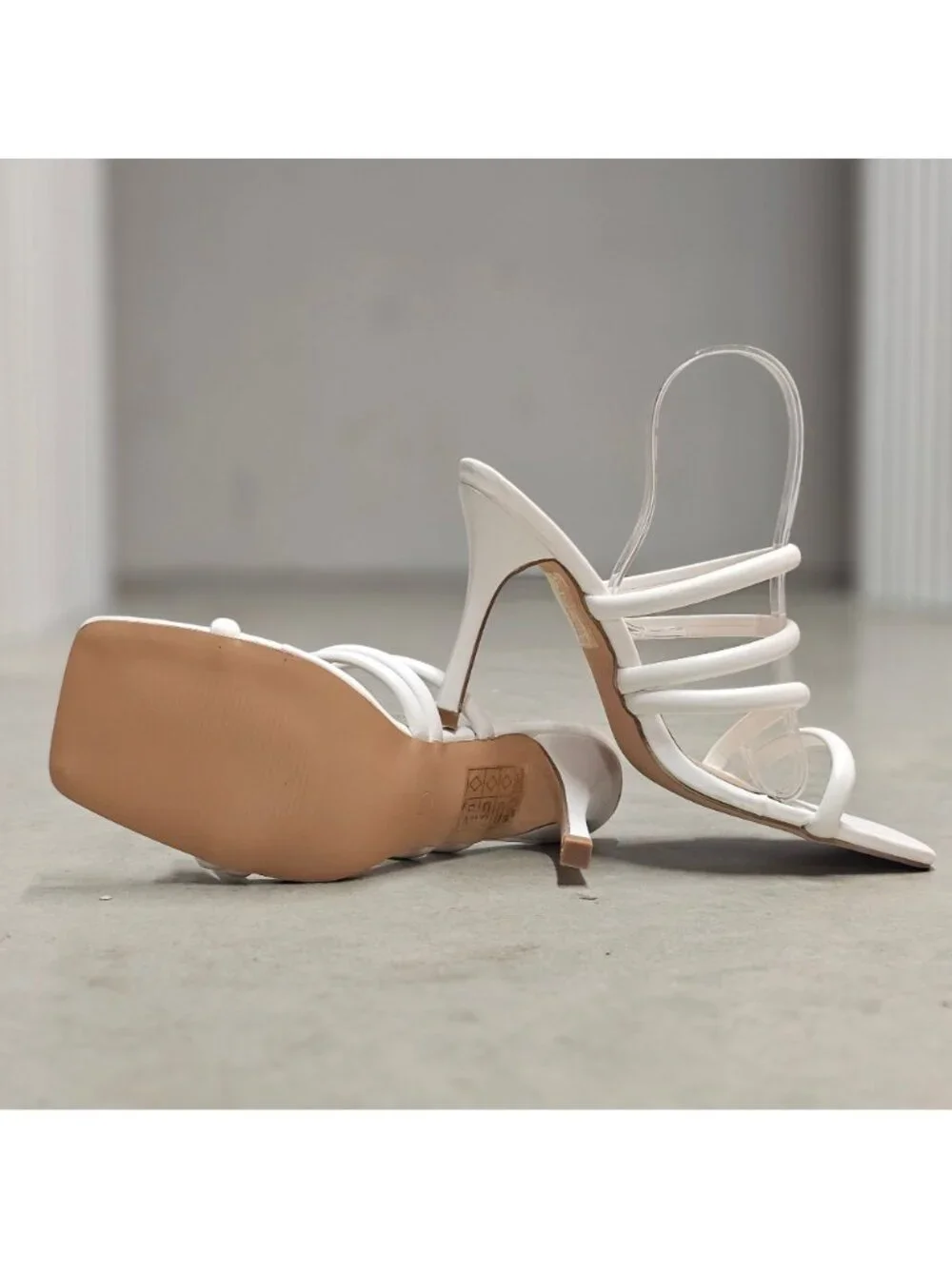 Strappy White High Heel Sandals With Square Toe Strap Elegant Style For Women